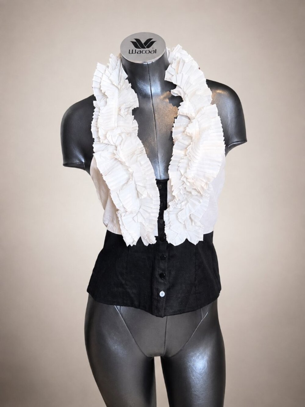 BeBe  Black & White Ruffle Statement Top Size S